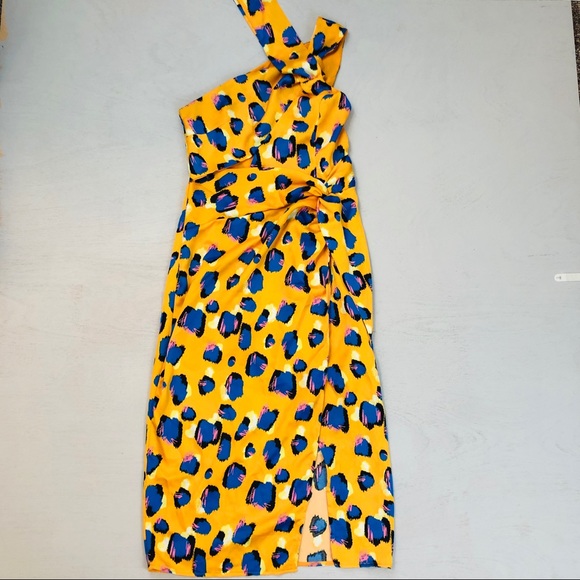 ASOS Dresses & Skirts - ASOS Yellow & Blue Asymmetrical Silk Cut Out Dress